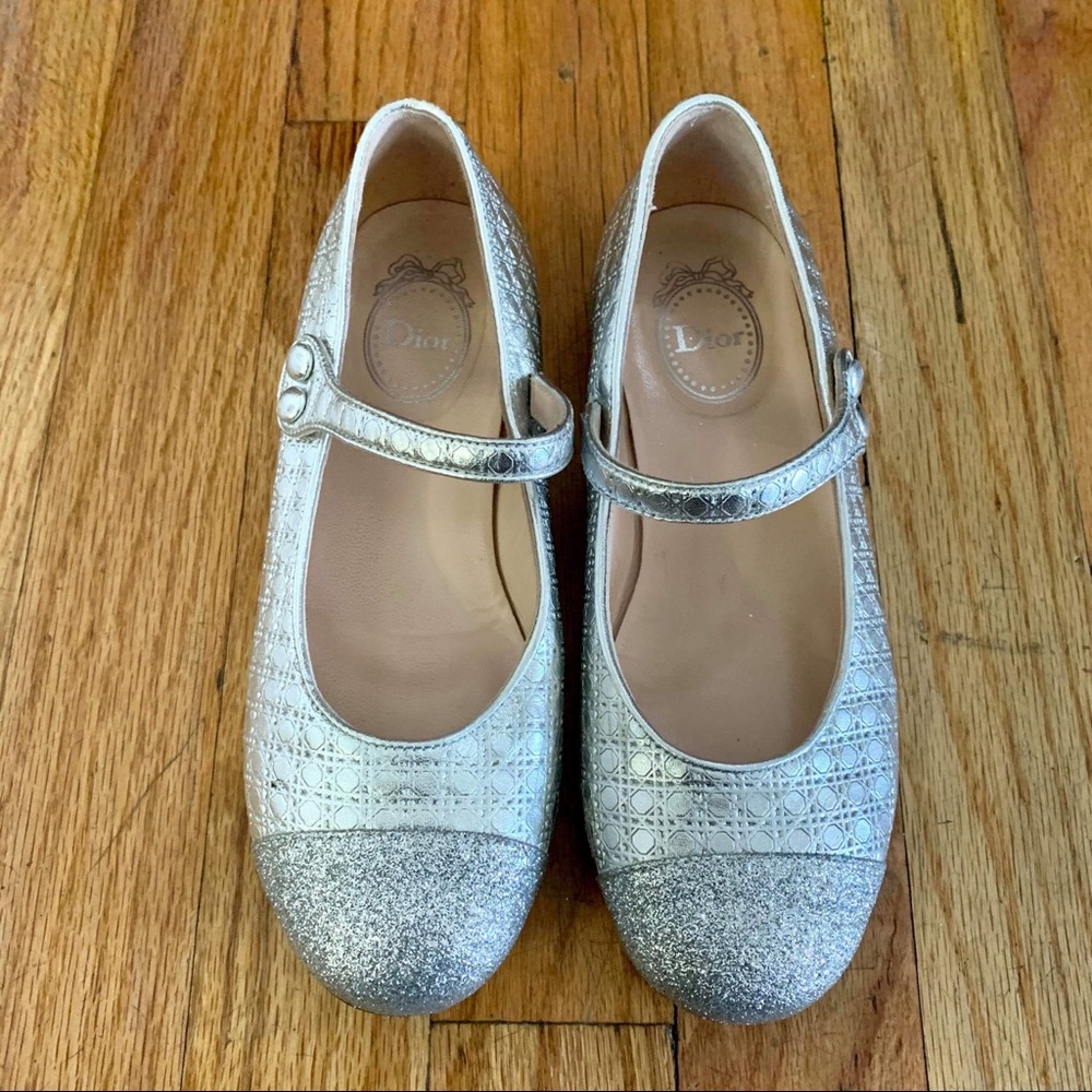 DIOR Girls Glitter-toe Ballerina Shoes Size 33